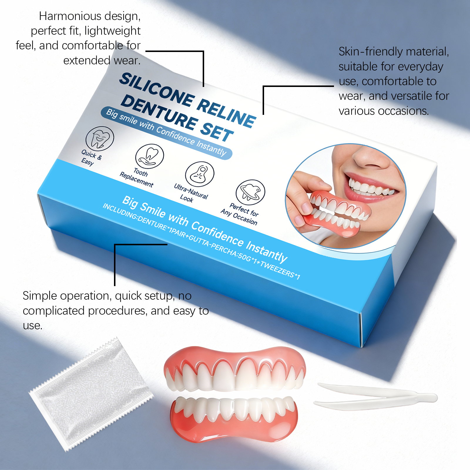Denture Modifying Kit Comfortable Material Stable Wearing Easy Operation Convenient Improve Aesthetics Daily Care Set