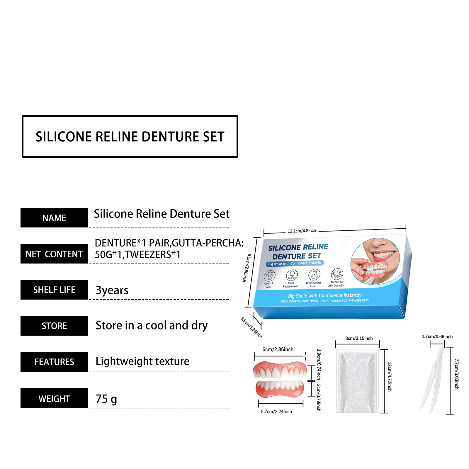 Denture Modifying Kit Comfortable Material Stable Wearing Easy Operation Convenient Improve Aesthetics Daily Care Set