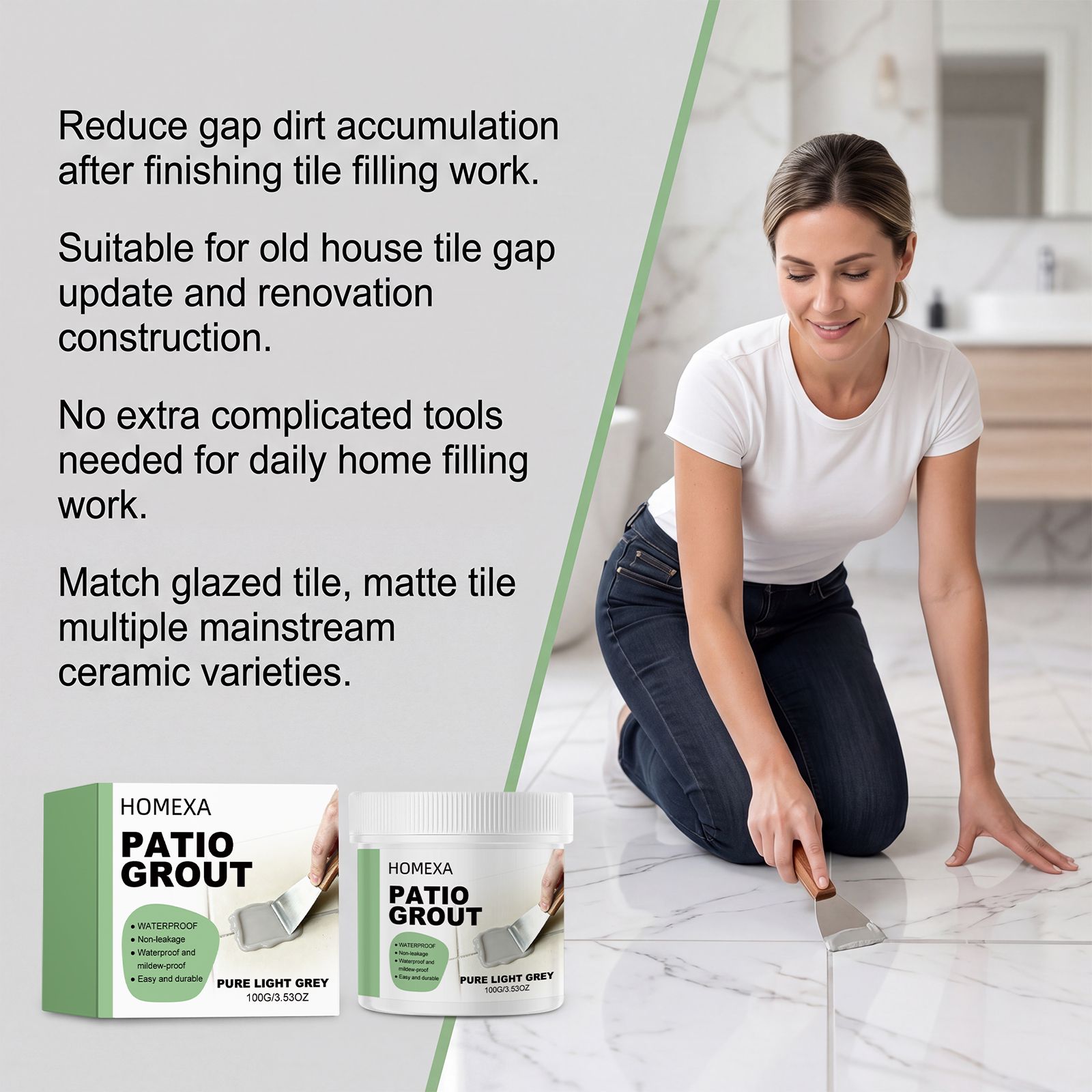 Tile Grout Filler Light Gray For Bathroom Kitchen Floor Joint Sealing And Repair