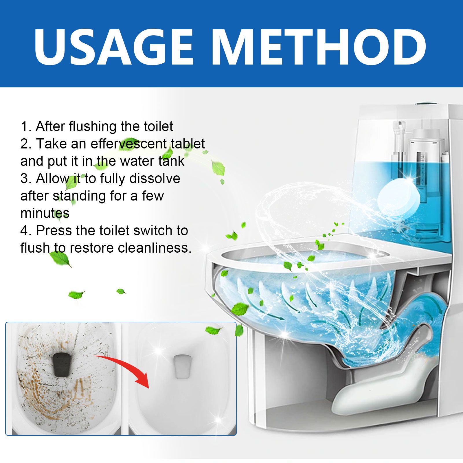 Toilet Cleaning Effervescent Tablets For Descaling Deodorizing And Stain Removal Home Use