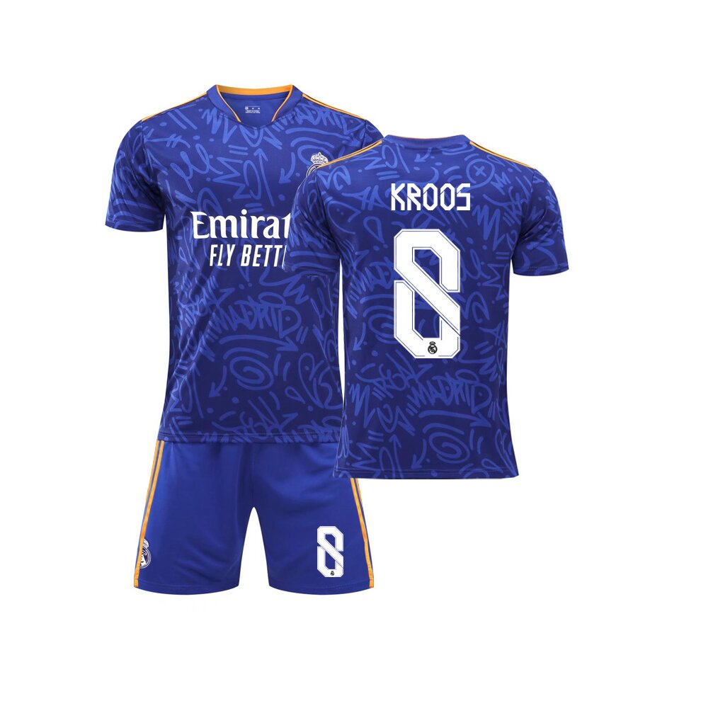 (Kids 18) 21-22 Real Madrid Away Sapphire Blue KROOS Jersey Vinicius Modric football Jersey Suit For Adults Kids Boys Girls Children
