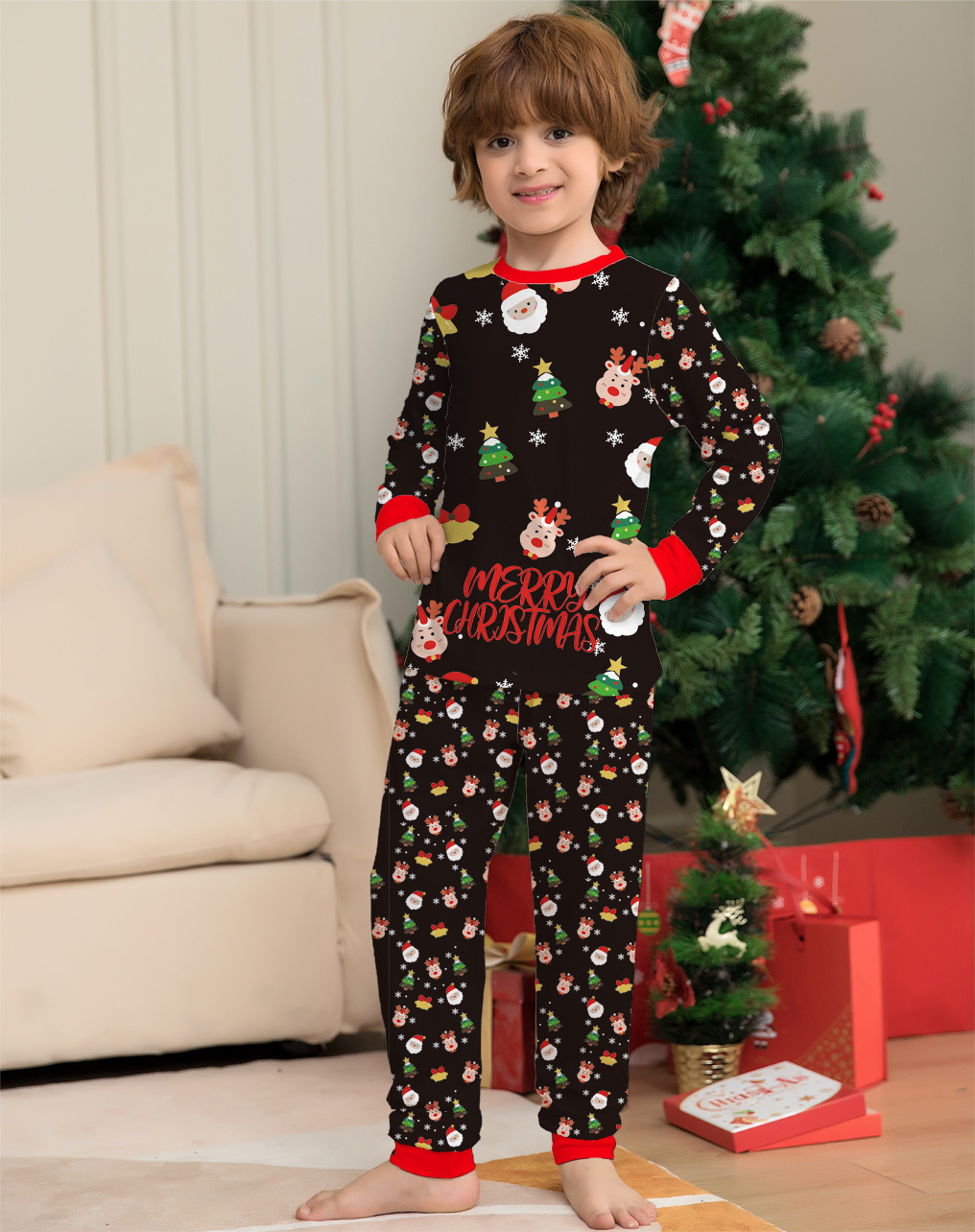 (6M Baby) Christmas Family Matching Pajamas Christmas Tree Santa Deer Print Adults Kids Family Matching Outfits Top and Pants 2PCS Xmas Sleepwear Pyjamas Baby Jumpsuit
