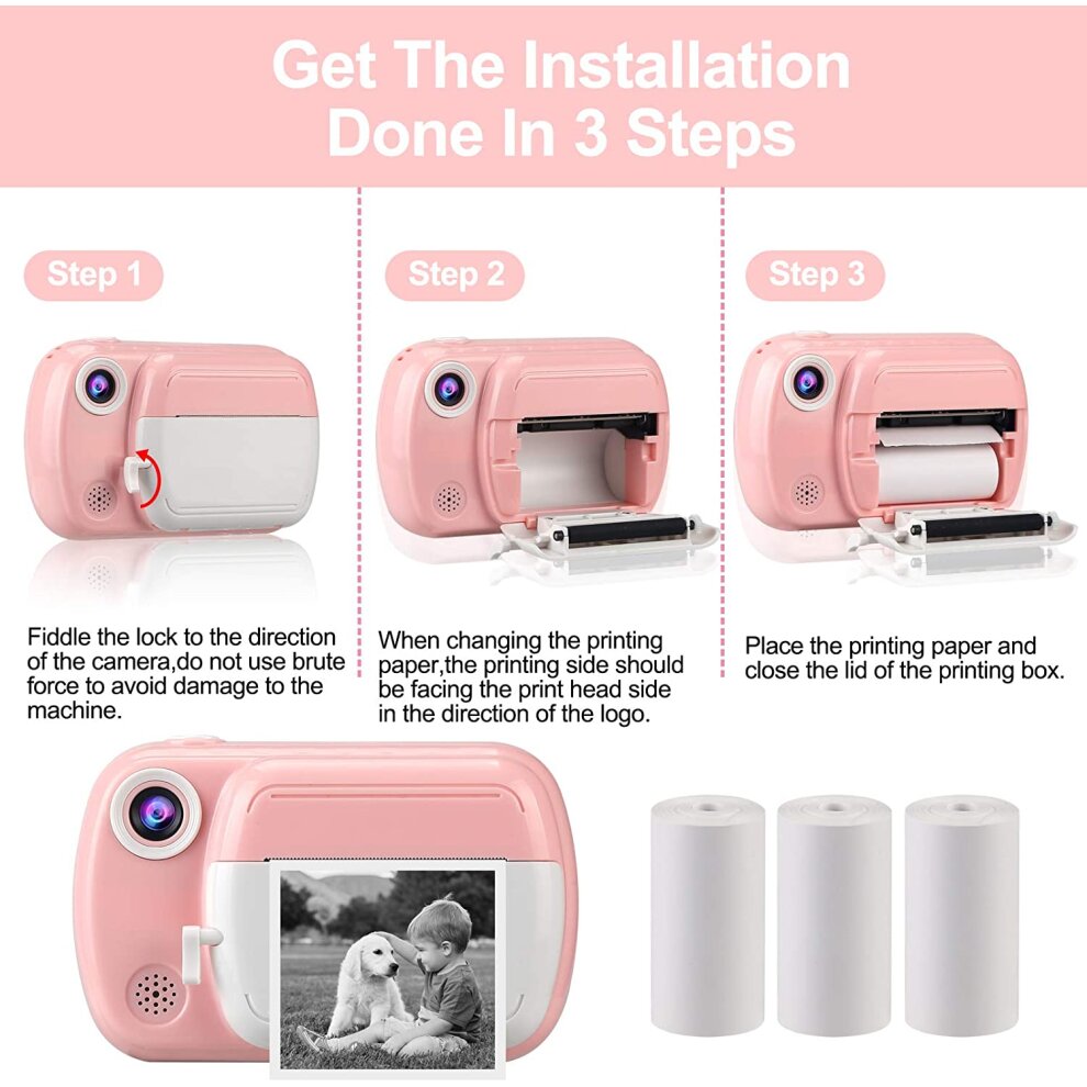 Instant Print Camera Child Digital Camera Kids 1080P HD Video Camera with 32G Card Birthday Christmas Gift for Boys and Girls