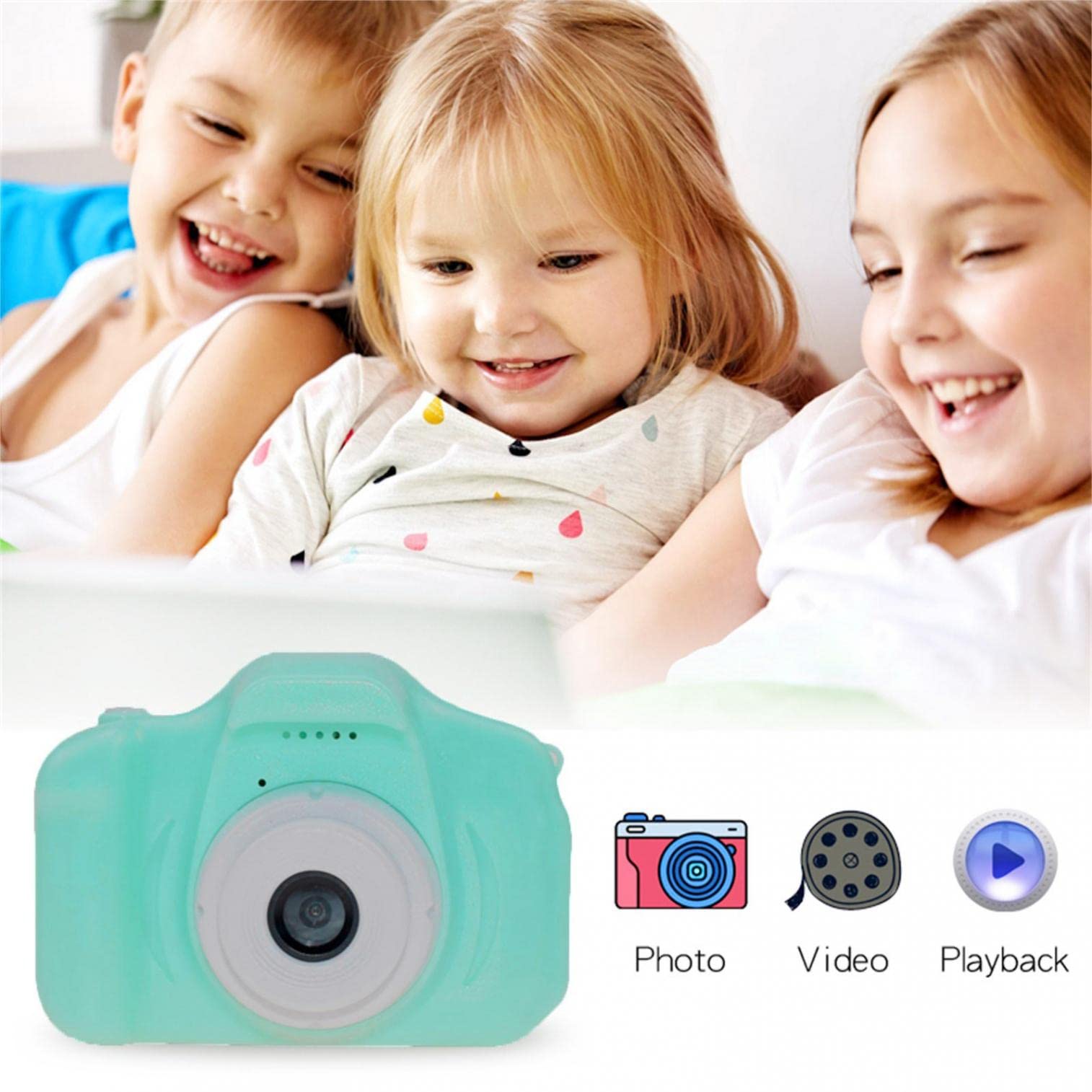 (Blue) Digital Camera Child Cartoon Outdoor Camera Children Camcorder Shockproof with 2 Inch 1080P HD Screen and 32GB SD Card Birthday Christmas Toy Gift for Kids Girls and Boys