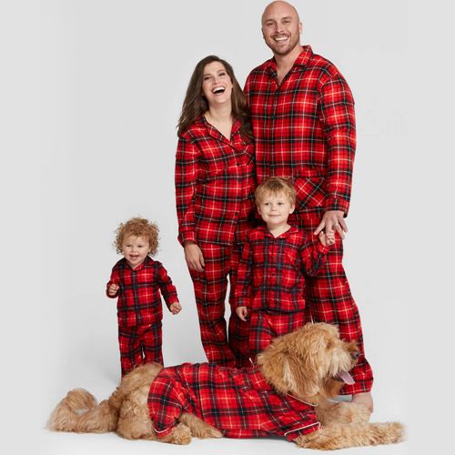 (KIDS 2Y) New Year Christmas Plaid Print Family Matching Pajamas 2023 Parent-child Matching Pajamas Set Christmas Family Outfits Plaid Printed Long Sleeve Shirt+Pants Sleepwear Soft Pyjamas