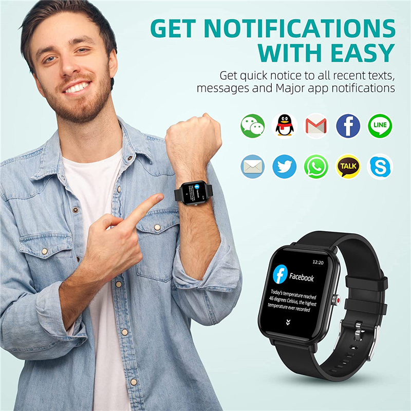 (Blue) Smart Watch 1.7 Inch Bluetooth Heart Rate Monitor SpO2 Men Sport Fitness Tracker IP68 Waterproof Women Smartwatch Clock