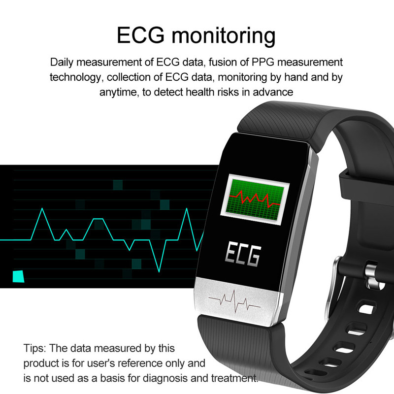Smart Watch Temperature Measure ECG Heart Rate Blood Pressure Monitor Weather Forecas Wristbands Black
