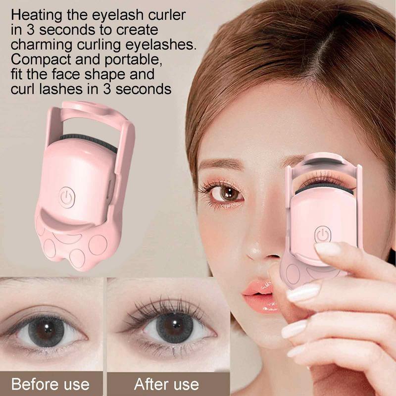 (White) Heated Eyelash Curlers Cat Paw Electric Heated Eyelash Curler USB Eyelash Curler Lash Curling Tool for Women Eyes Makeup Tool for Natural Curling with Heating 2 Level Temp Last All Day