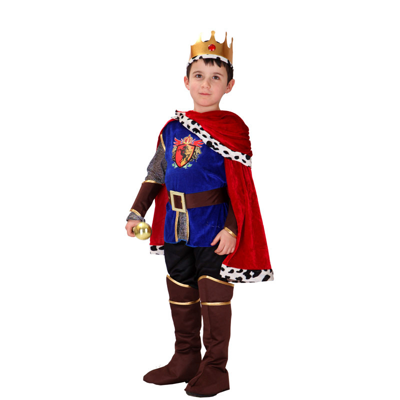 (110~120cm) King Costume Set for Kids Prince Cloak and Prince Crown for Prince Role Play Halloween Costumes