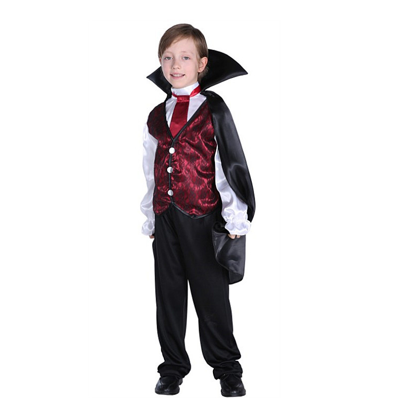 (110~120cm) Children’s Deluxe Vampire Costume for Kids Scary Fancy Dress Outfit Vampire Count Gothic Horror
