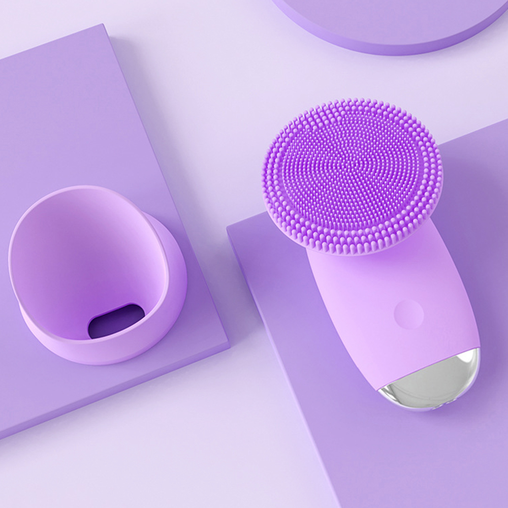 (Pink) Facial Cleansing Brush Electric Silicone Makeup Remover Face Skin Care Tools Waterproof Ultrasonic Sonic Cleanser Cleans Pores Facial Beauty Massager