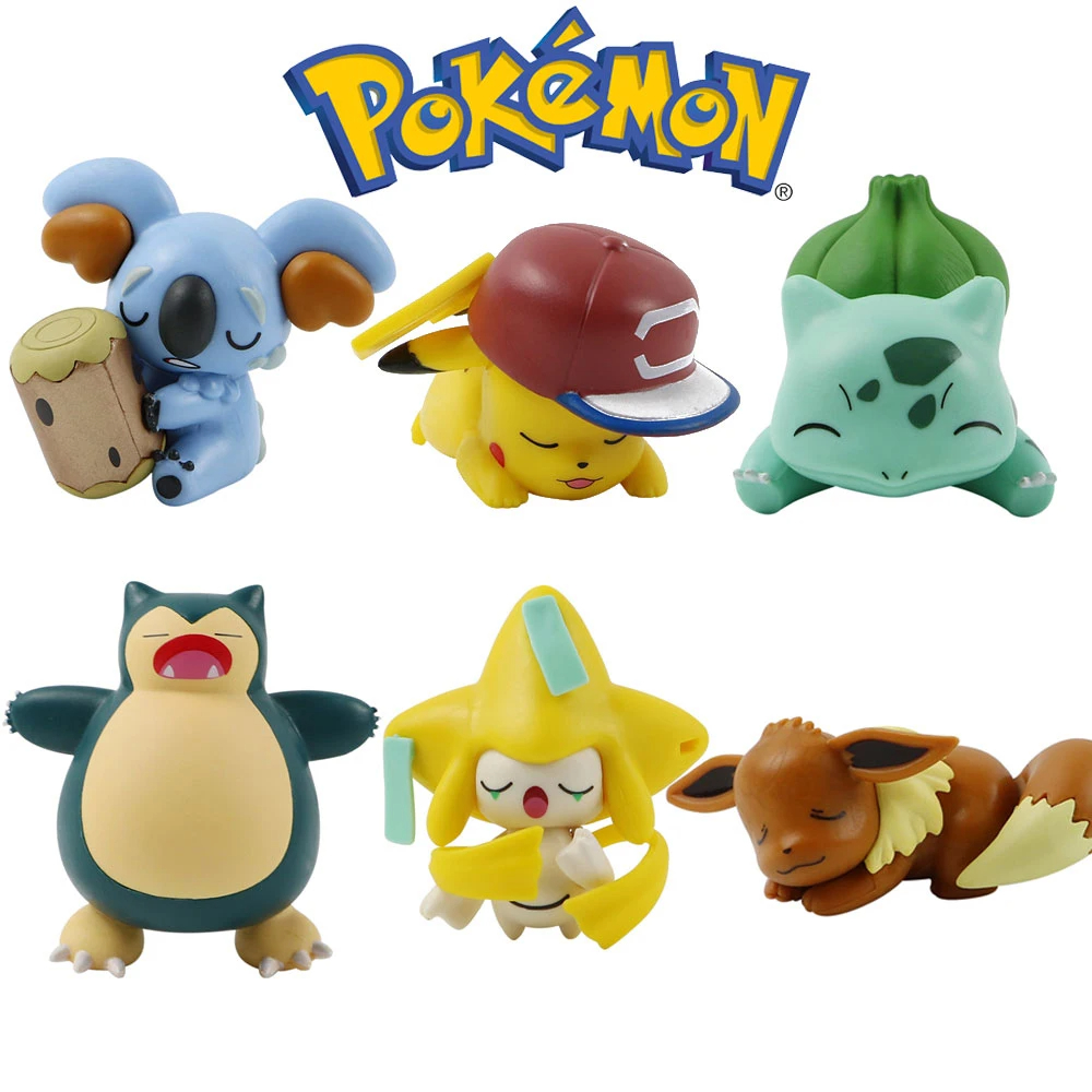 Pokemon Mini Figure Bulbasaur Pikachu Eevee Jirachi Komala Snorlax Sleeping Starry Dream Kawaii Series Doll Cartoon Kids Toys Gifts Desktop Ornaments