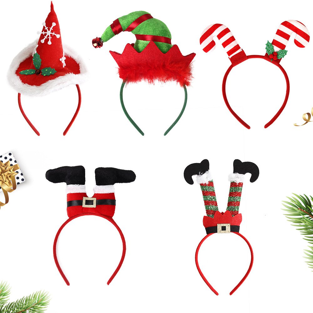 (A) 5 PCS Christmas Headbands Reindeer Antler Xmas Tree Head Hat Toppers Costume Headbands for Christmas Holiday Parties Annual Holiday Photos Booth