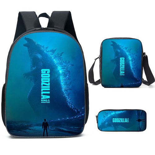 Godzilla Backpack Lunch Bag Pencil Case Set Kids School Bag Boys Girls Teens 3PCS