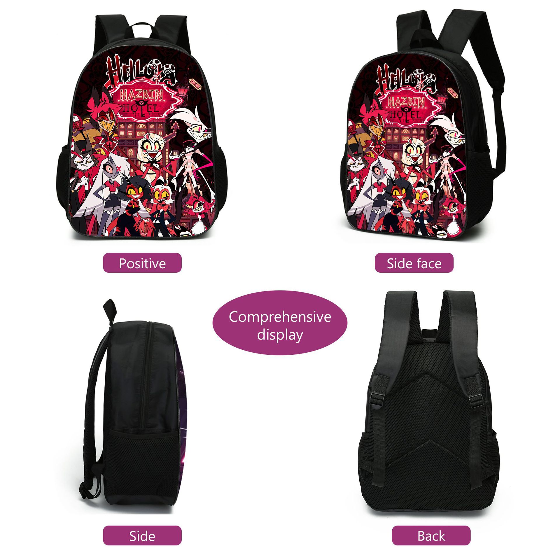 Hazbin Hotel School Backpack School Bags Shoulder Bag Pencil Case 3 Pieces Set Cartoon Student Travel Rucksack for Boys Girls