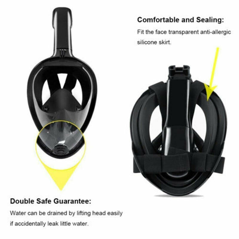 (Blue S~M) Snorkel Mask Adult Kids Swimming Snorkel Set Full Face Anti-Fog Diving Mask Shallow Water