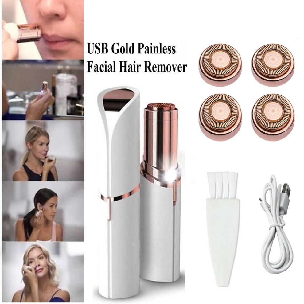 Womens Facial Hair Remover with 4 Replacement Heads USB Rechargeable