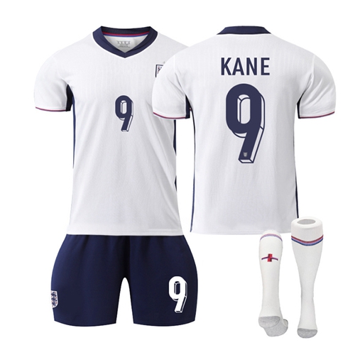 (Kids 2~3 Years) Football Kits for Kids No.9 Kane Soccer Jersey 2024 UEFA European Championship England Home Kit National Football Team Short Sleeves Shirts Socks Set