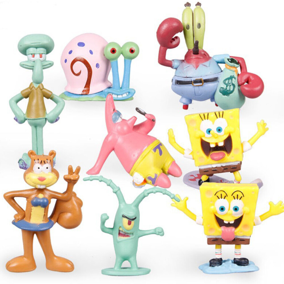 8Pcs SpongeBob SquarePants Action Figures Collectible Model Toy Gift for Kids