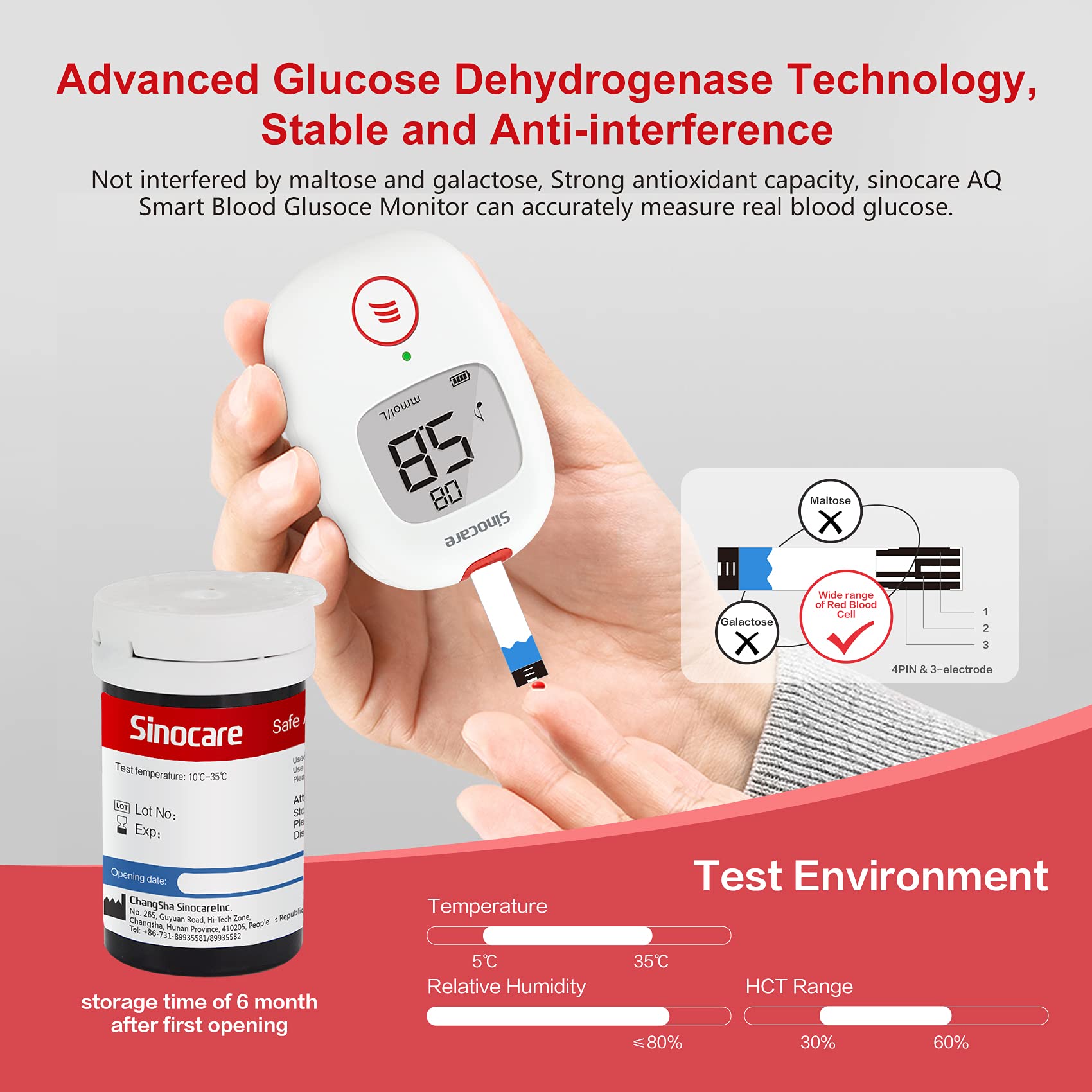 (200 count ~ Pack of 1) Blood Glucose Test Strips 50pcs Lancing Devices Only for Sinocare Safe AQ Smart Glucometer or Safe AQ Voice Glucometer