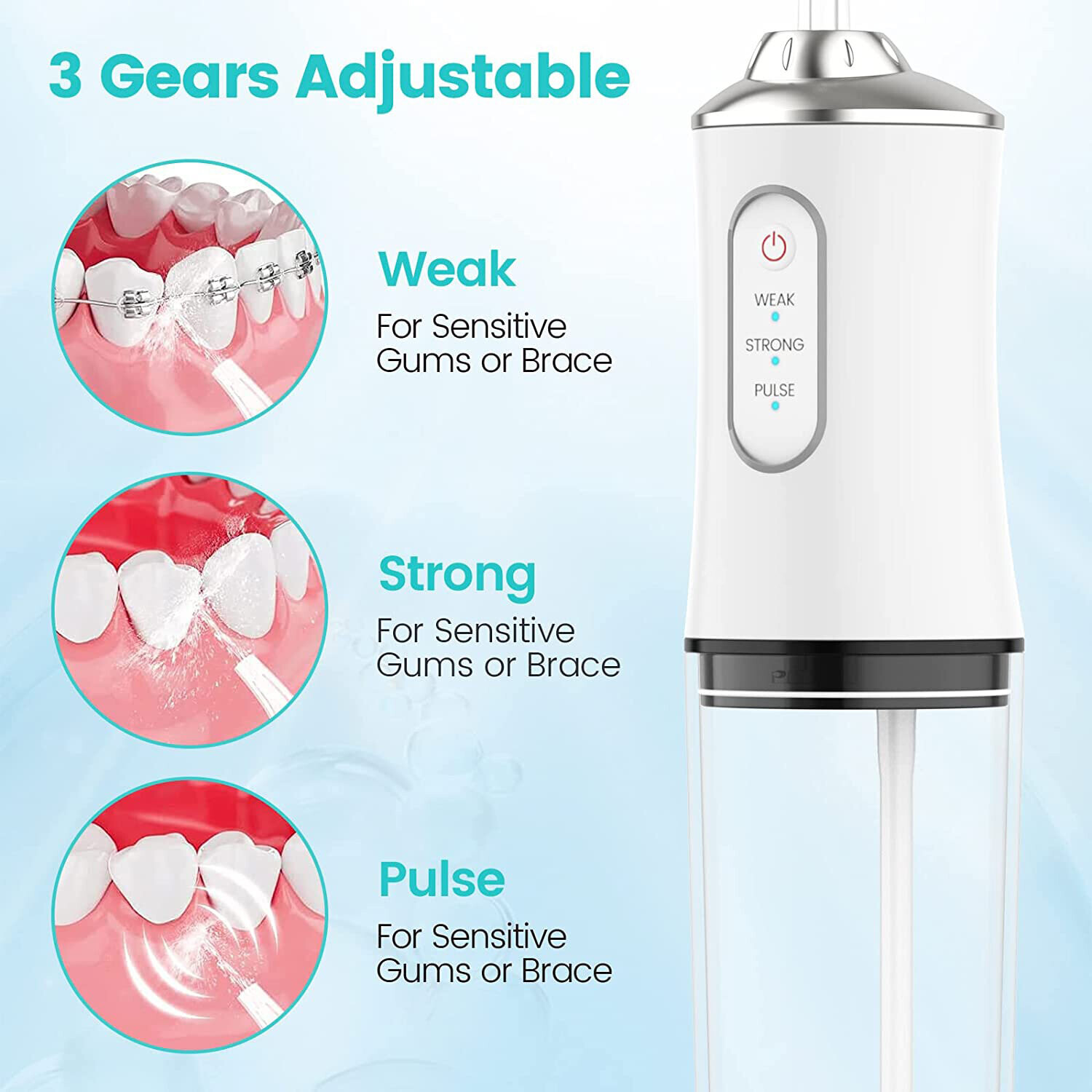 Cordless Dental Water Flosser Portable Dental Water Jet Pick Teeth Cleaner with 4 Jet Tips Floss USB Rechargeable