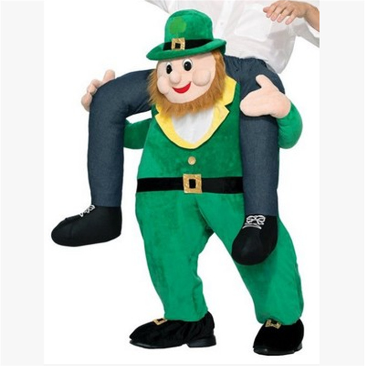 Leprechaun St Patricks Day Halloween Costume Ride On Me Mascot Funny Dress Adult Fake Leg Carnival Party Cosplay One size