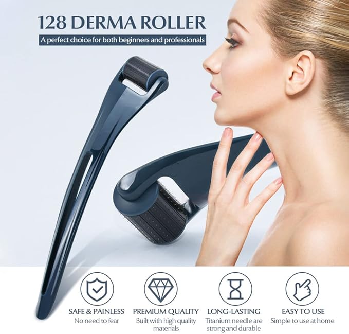 (0.25mm) Derma Roller DRS 128 Titanium Needle Microneedling Therapy Face Beauty Tool Face Roller Skin Rejuvenation Anti Aging Hair Beard Regrowth Home Skin Care