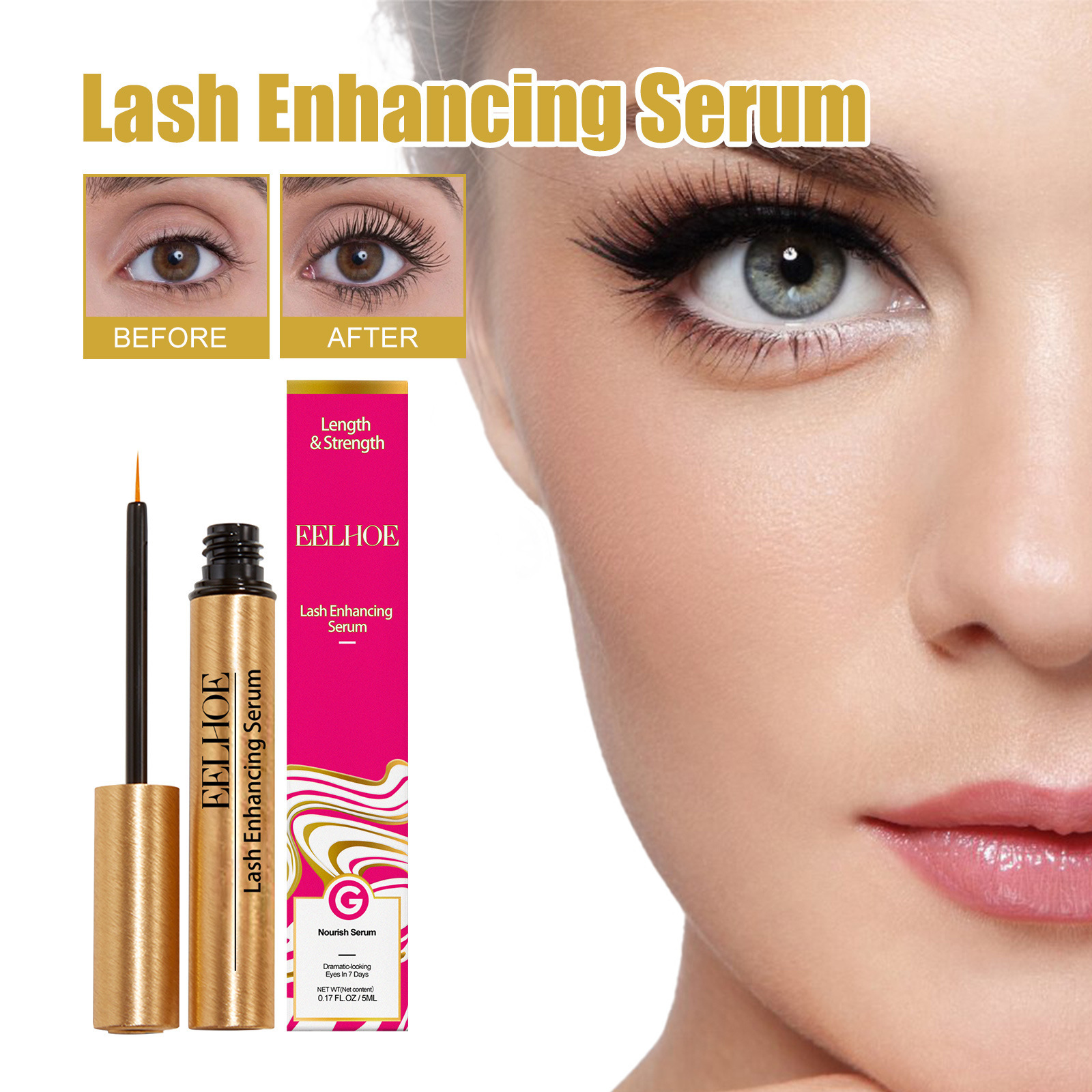 Eyelash Growth Liquid Longer Fuller Essence Eye Black Thickens Eyelashes Strengthen Natural Eyelashes Extend Eyebrow Growth Serum Beauty Care 5ml