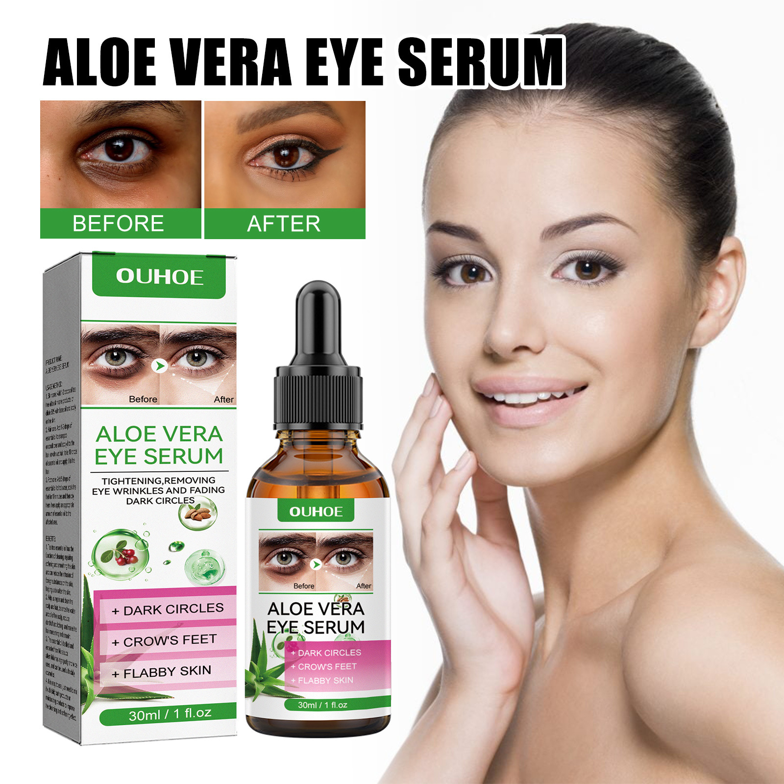 (1 PC) Anti Dark Circle Eye Serum Pigment Correction Remove Puffiness Eyes Bag Fades Fine Lines Moisturize Hydrating Nourish Aloe Vera Whitening Eye Essence