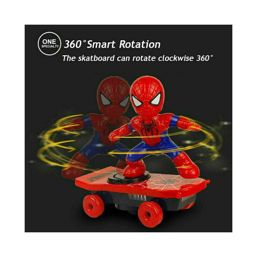 Spiderman Electric Skateboard 360u00b0 Rotation Music With Light Kids Toys Xmas Gift