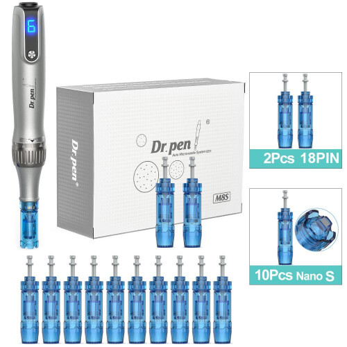 (M8S with 10Pcs Nano S) Dr.pen Ultima M8s Professional Microneedle Micro Needle Scar Acne Removal Mts Derma Pen Microneedling With 12pcs Cartridges Skin Care Beauty Device