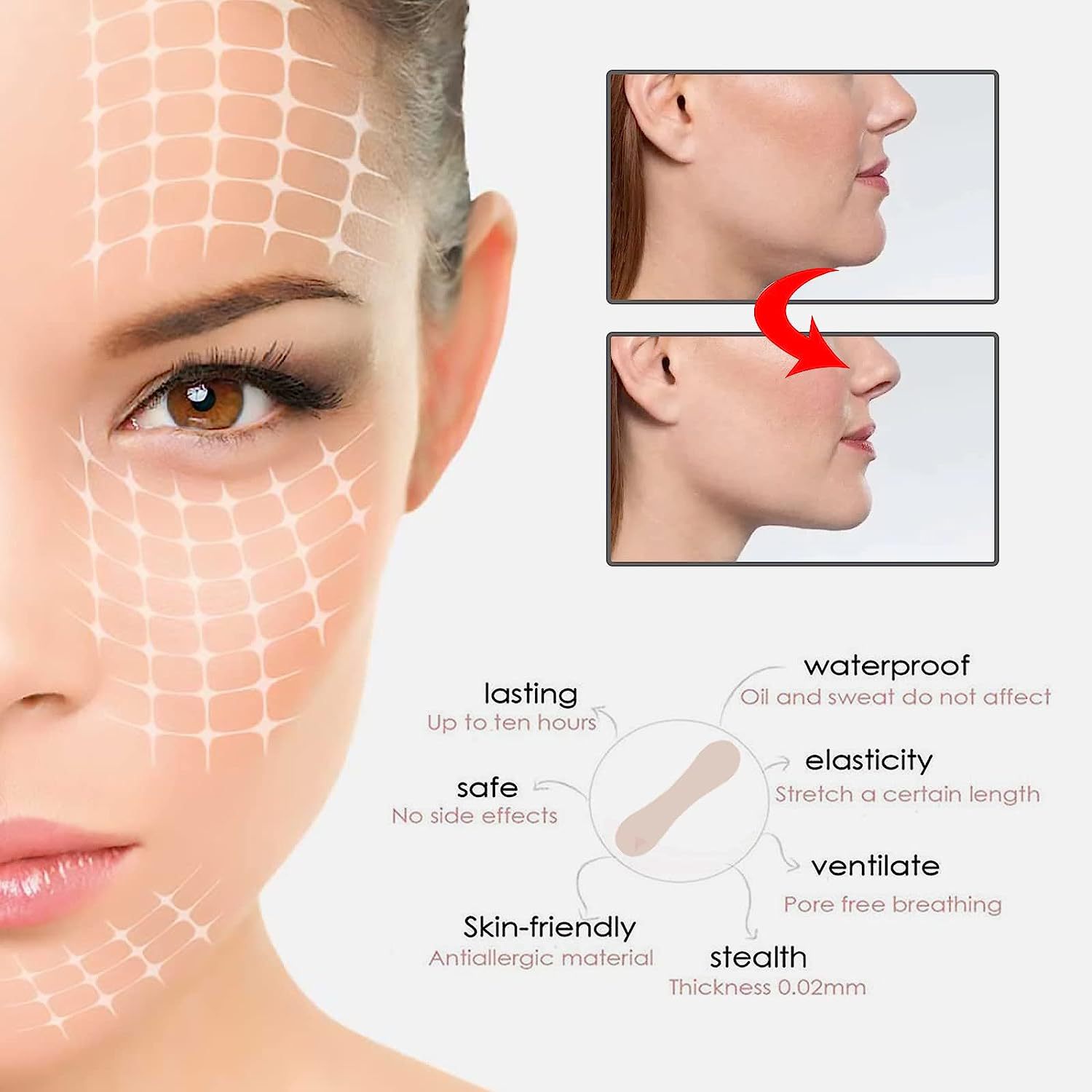 Face Lifting Tape V Shaped Invisible Tape For Double Chin Facial Tape Anti Wrinkle Tape Fine Line Reducing Make Up Stickers for Face Neck Geteawily