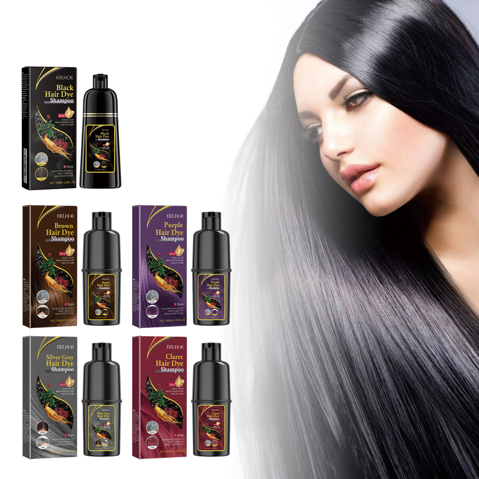 Hair Dyeing Shampoo 3-in-1 Rapid Hair Dyeing Repair Dry Cleaning Nourishing Hair Roots Restoration Hair Coloring Silver Gray Shampoo