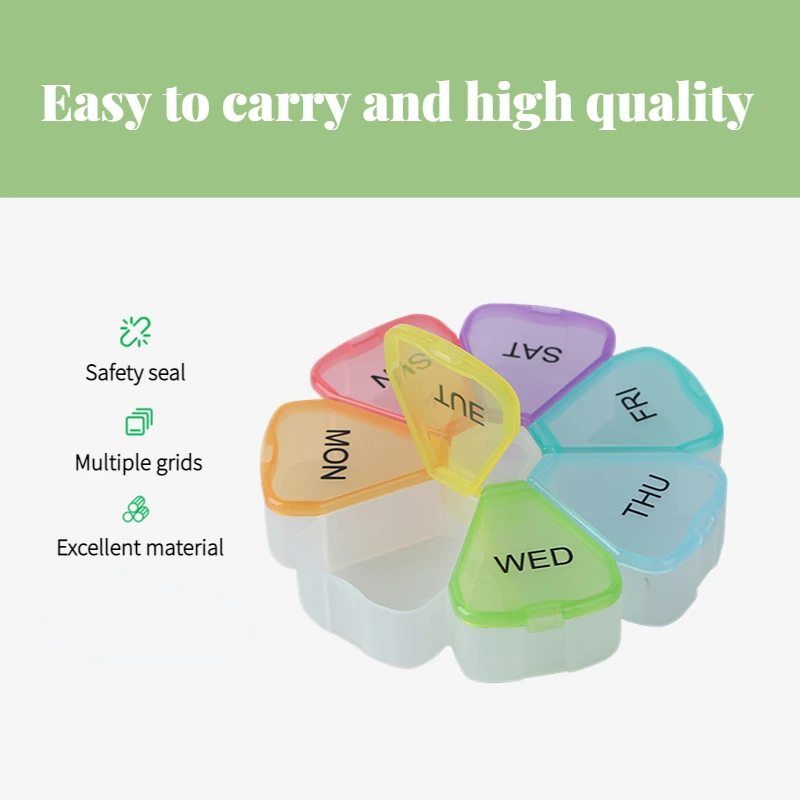 (Colorful) Portable Medicine Pill Box 7 Days Round Mini Small Travel Vitamin Cases Container Organizer Storage Tablet Fish Oils Tools