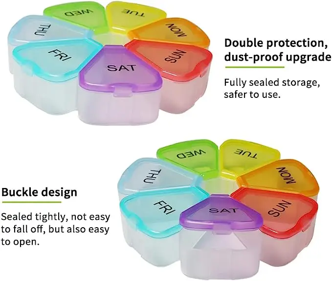 (Colorful) Portable Medicine Pill Box 7 Days Round Mini Small Travel Vitamin Cases Container Organizer Storage Tablet Fish Oils Tools
