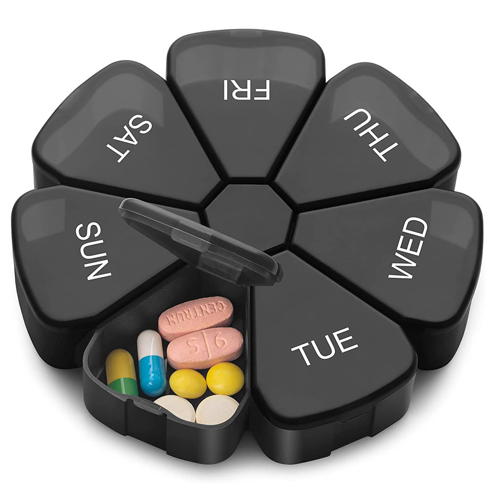 (Colorful) Portable Medicine Pill Box 7 Days Round Mini Small Travel Vitamin Cases Container Organizer Storage Tablet Fish Oils Tools
