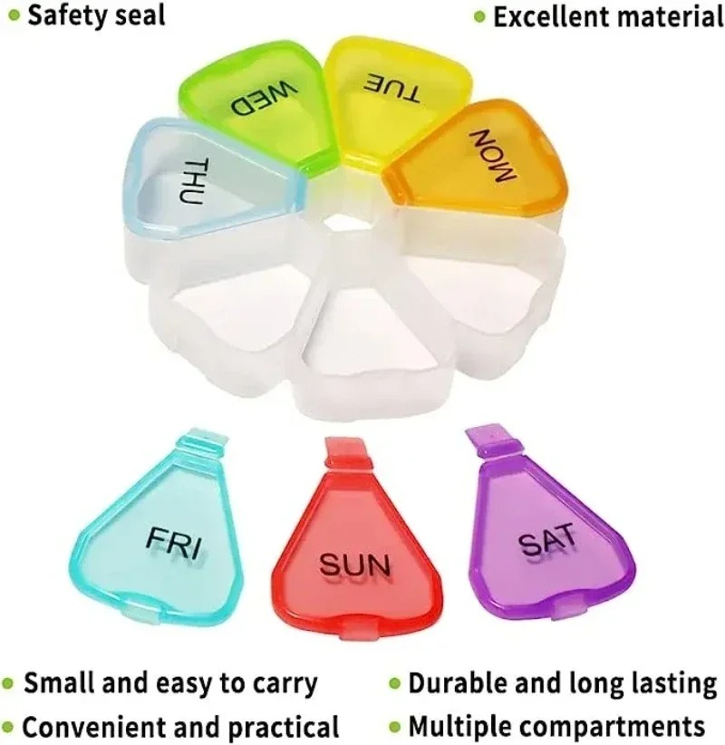 (Colorful) Portable Medicine Pill Box 7 Days Round Mini Small Travel Vitamin Cases Container Organizer Storage Tablet Fish Oils Tools