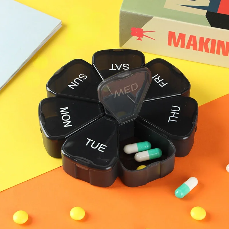 (Colorful) Portable Medicine Pill Box 7 Days Round Mini Small Travel Vitamin Cases Container Organizer Storage Tablet Fish Oils Tools