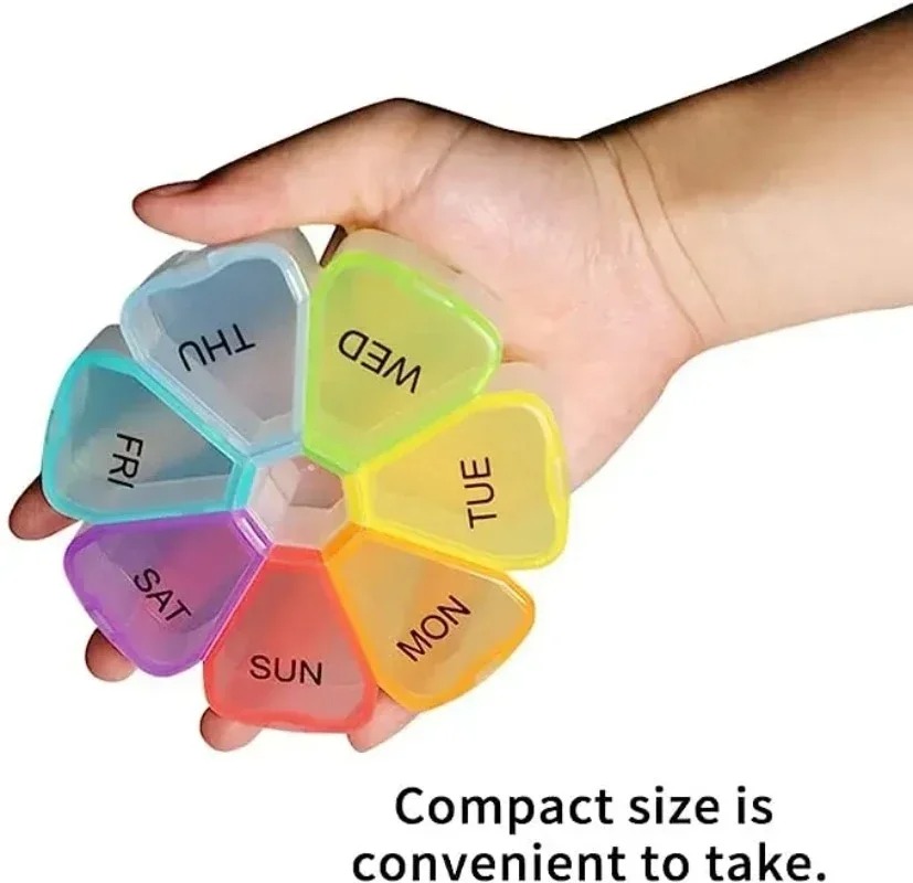 (Colorful) Portable Medicine Pill Box 7 Days Round Mini Small Travel Vitamin Cases Container Organizer Storage Tablet Fish Oils Tools