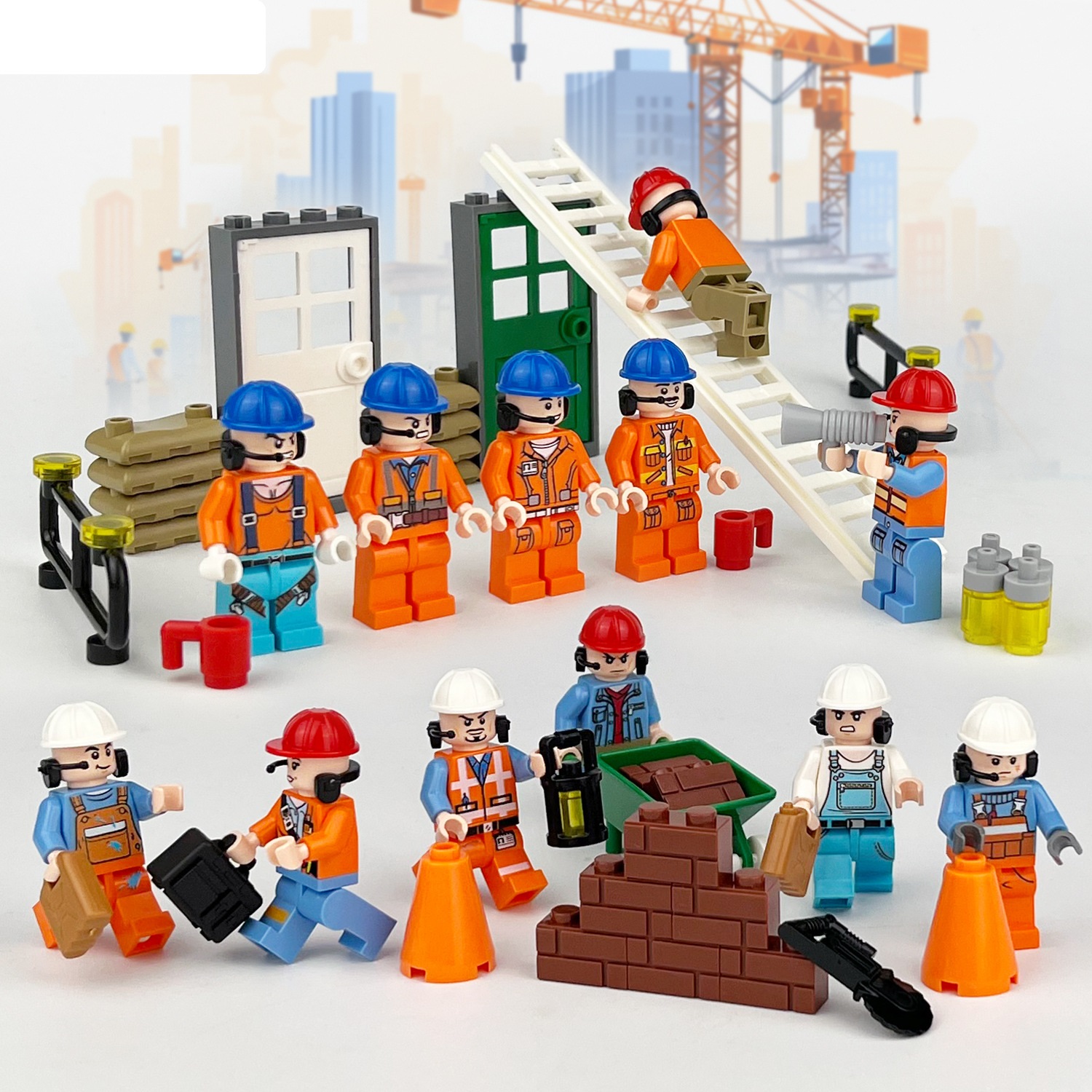 (Style B) Engineer Mini Figures Toy Building Blocks Set DIY Construction Collection Stimulate Interest Role Play Decoration and Gifts for Kids