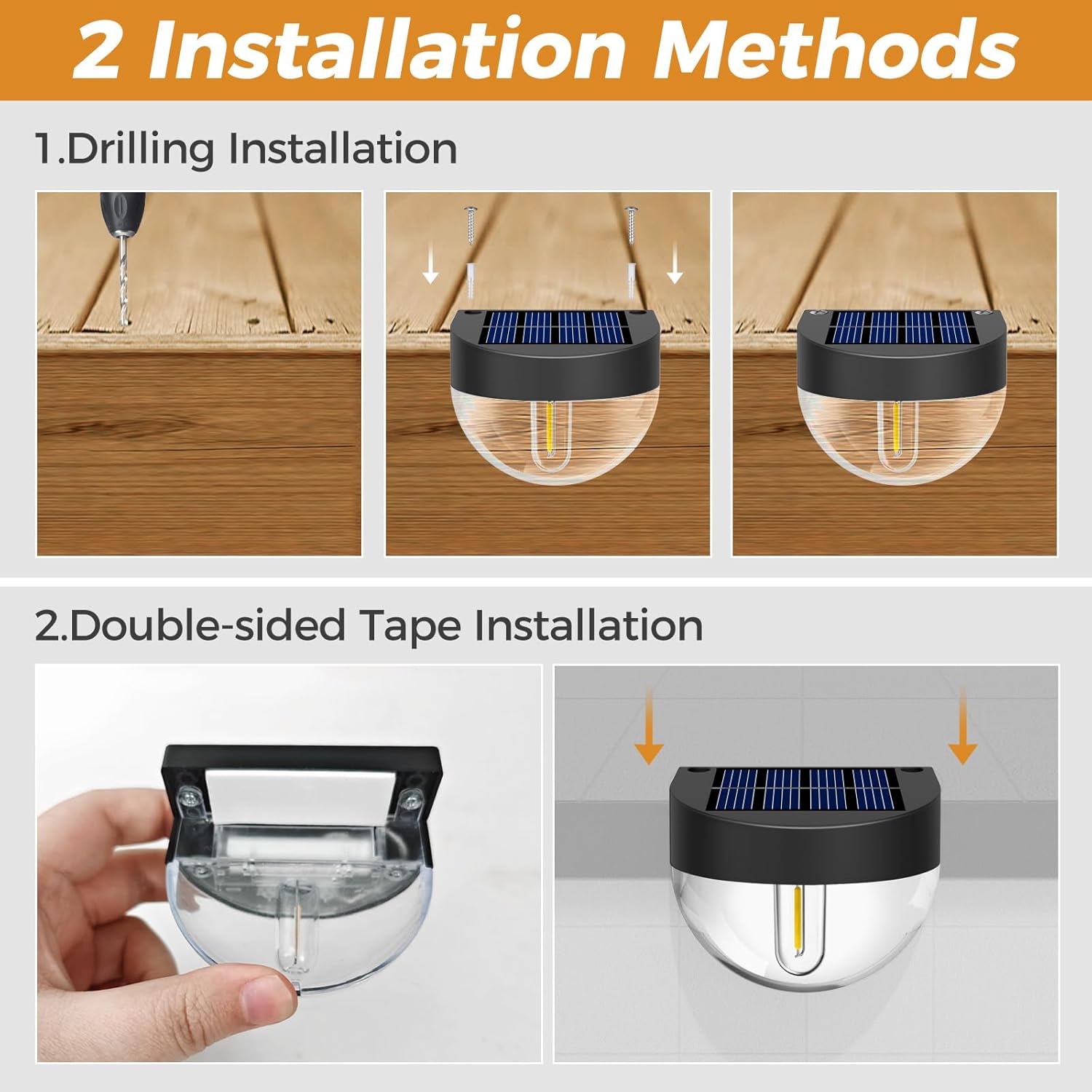 (8 pcs) Solar Fence Lights Outdoor Garden 8 Pack Retro Deck Lights with Edison LED Blub Waterproof Step Solar Powered Outdoor for Stairs Yard Decking Patio Warm White