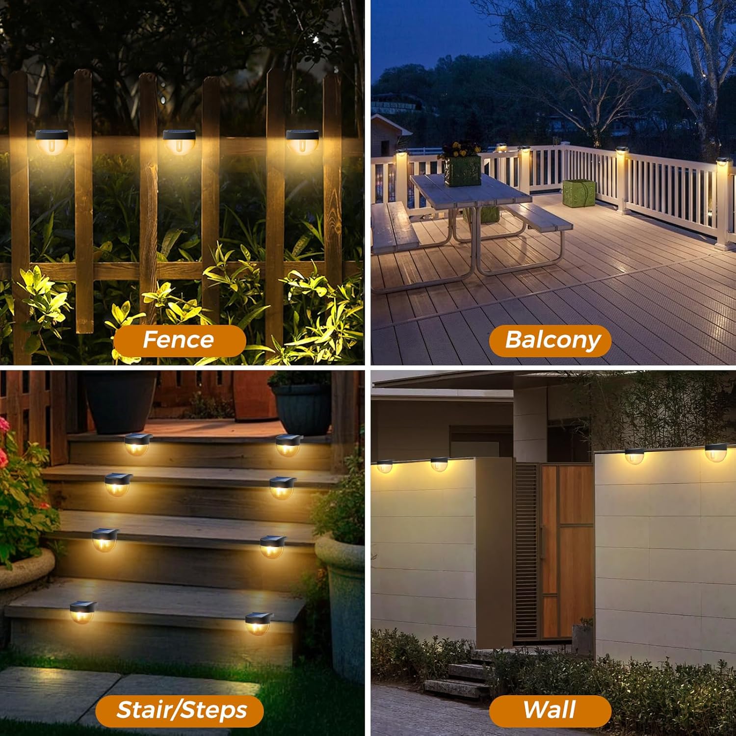 (8 pcs) Solar Fence Lights Outdoor Garden 8 Pack Retro Deck Lights with Edison LED Blub Waterproof Step Solar Powered Outdoor for Stairs Yard Decking Patio Warm White