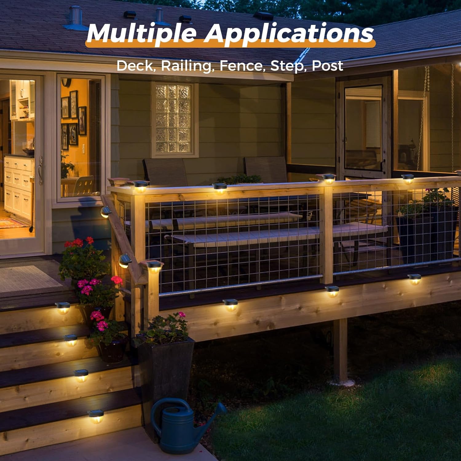(8 pcs) Solar Fence Lights Outdoor Garden 8 Pack Retro Deck Lights with Edison LED Blub Waterproof Step Solar Powered Outdoor for Stairs Yard Decking Patio Warm White