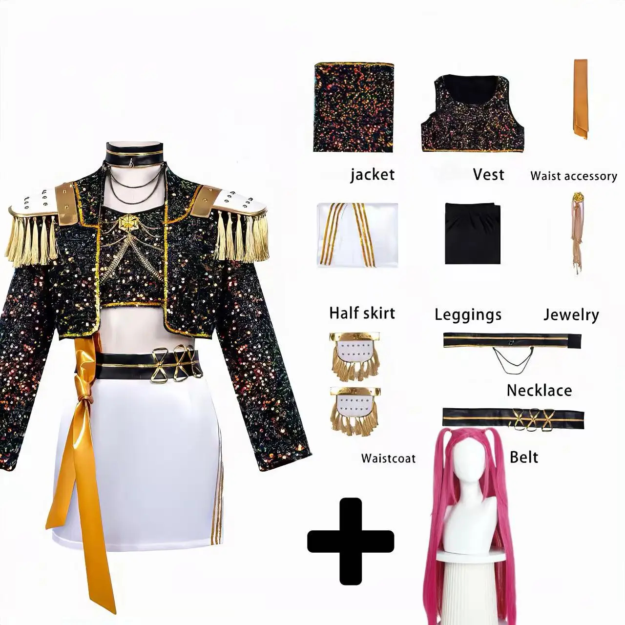 (150CM) Little Girls Stage Performance Costume Rumi Zoey Mira Role Play Suit for Kids Dance Recital Talent Show