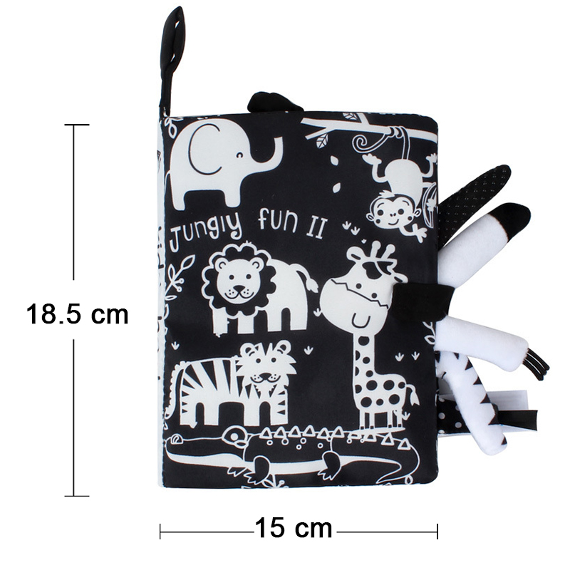 (forest) Baby Cartoon 3D Tail Black and White Red Animal Washable Cloth Book Infant Early Learning Cognition Toys With Sound Paper Gifts