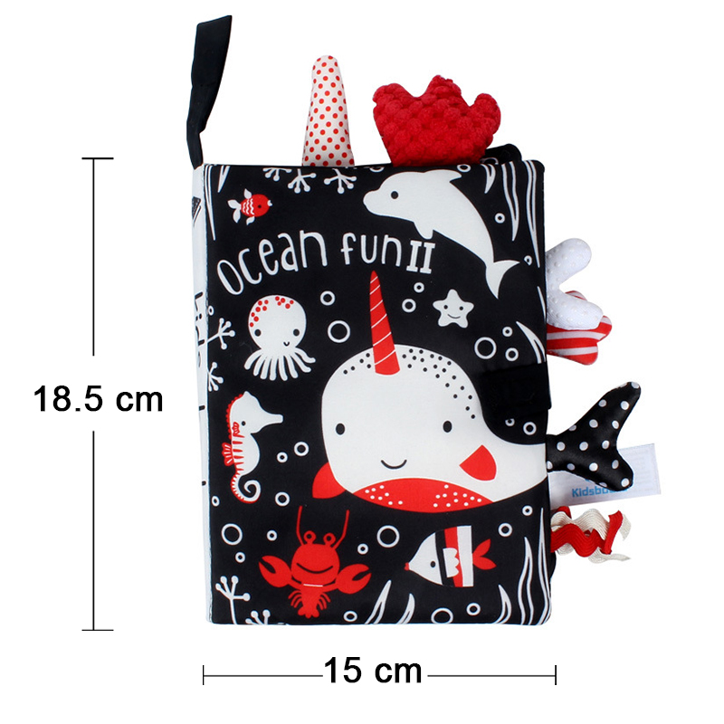 (forest) Baby Cartoon 3D Tail Black and White Red Animal Washable Cloth Book Infant Early Learning Cognition Toys With Sound Paper Gifts