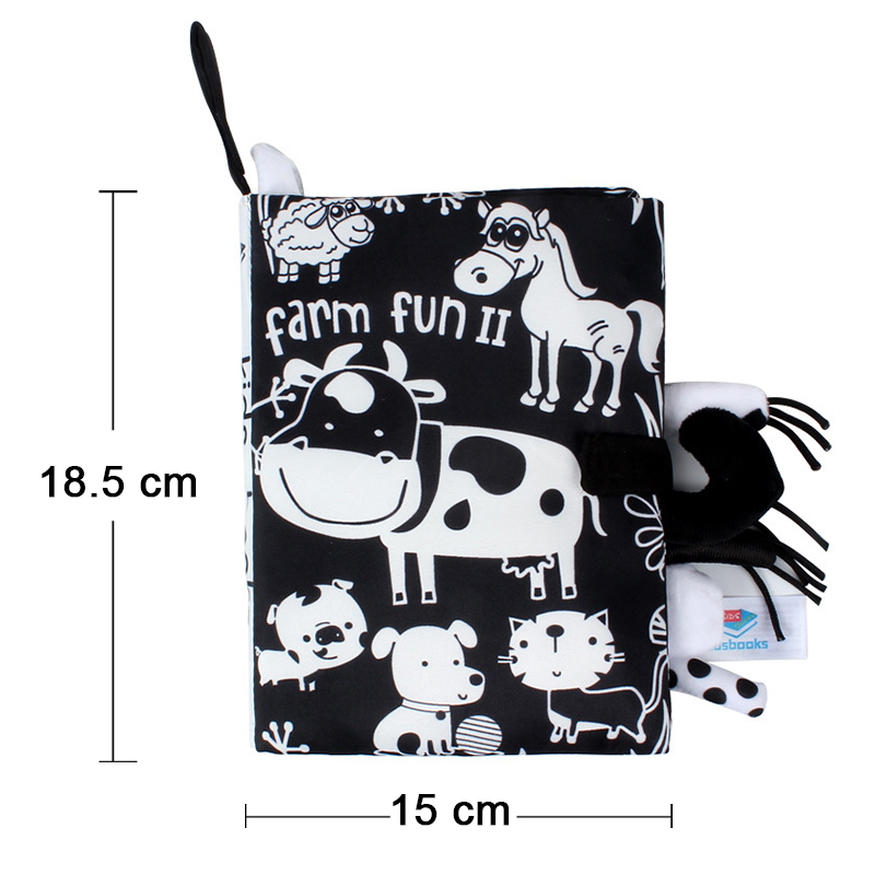 (forest) Baby Cartoon 3D Tail Black and White Red Animal Washable Cloth Book Infant Early Learning Cognition Toys With Sound Paper Gifts