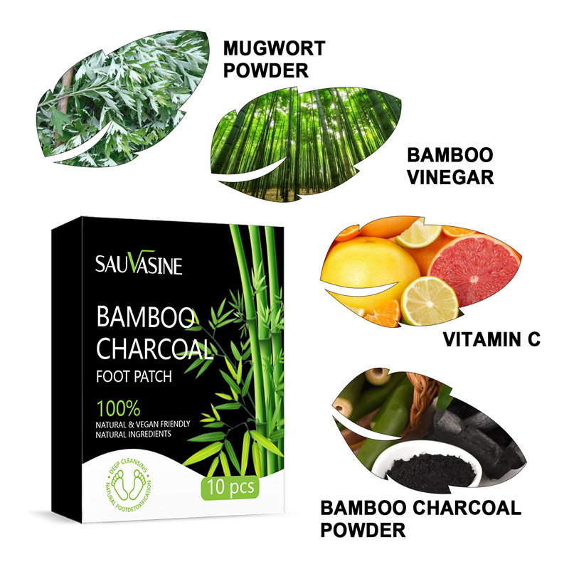 Bamboo Charcoal Foot Patch Detoxifying Soothing Massage Foot Mask For Tired Feet Daily Home Care 10 Patches