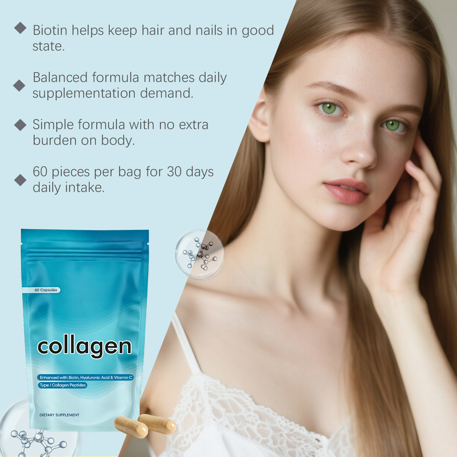 Skin Care Collagen Capsules Hydrate Strengthen Antioxidant Absorbable Small Molecule For Hair Nail