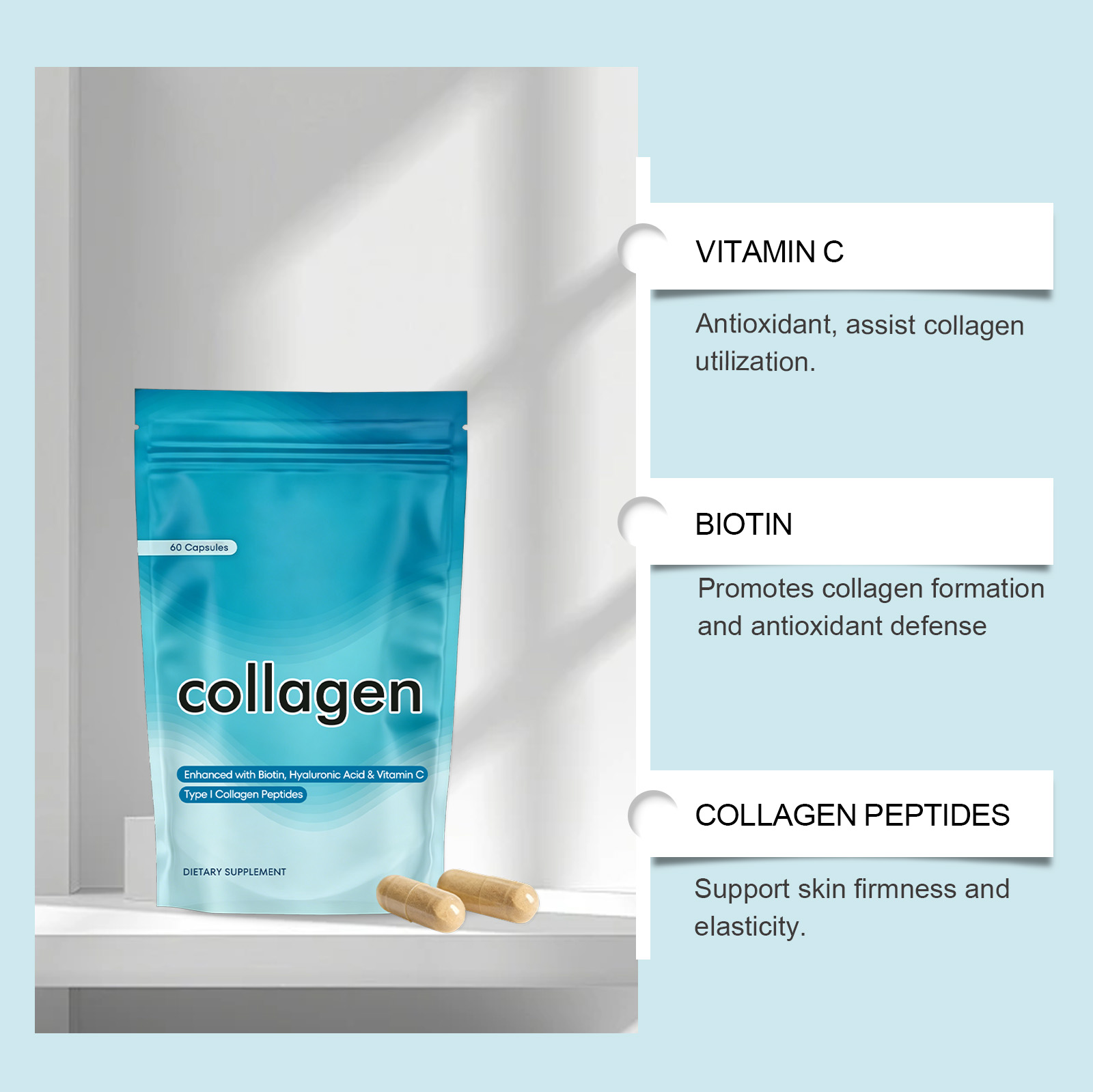 Skin Care Collagen Capsules Hydrate Strengthen Antioxidant Absorbable Small Molecule For Hair Nail